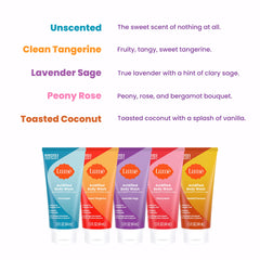 Lume acidified body wash mini Lavender Sage tube promotes long-lasting scent.