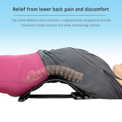 Lumia Wellness back stretcher close-up acupressure points targeting muscle tension relief.