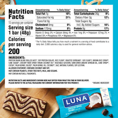 LUNA Bar Chocolate Dipped Coconut close-up emphasizes texture and cocoa flavor.
