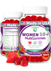 Lunakai 50+ gummies bottle-strawberry: tasty daily energy support.