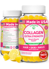 Lunakai collagen gummies jar front, 60-count bottle for daily beauty support.