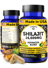 Lunakai shilajit capsules packaging with USA badge for quality and origin.