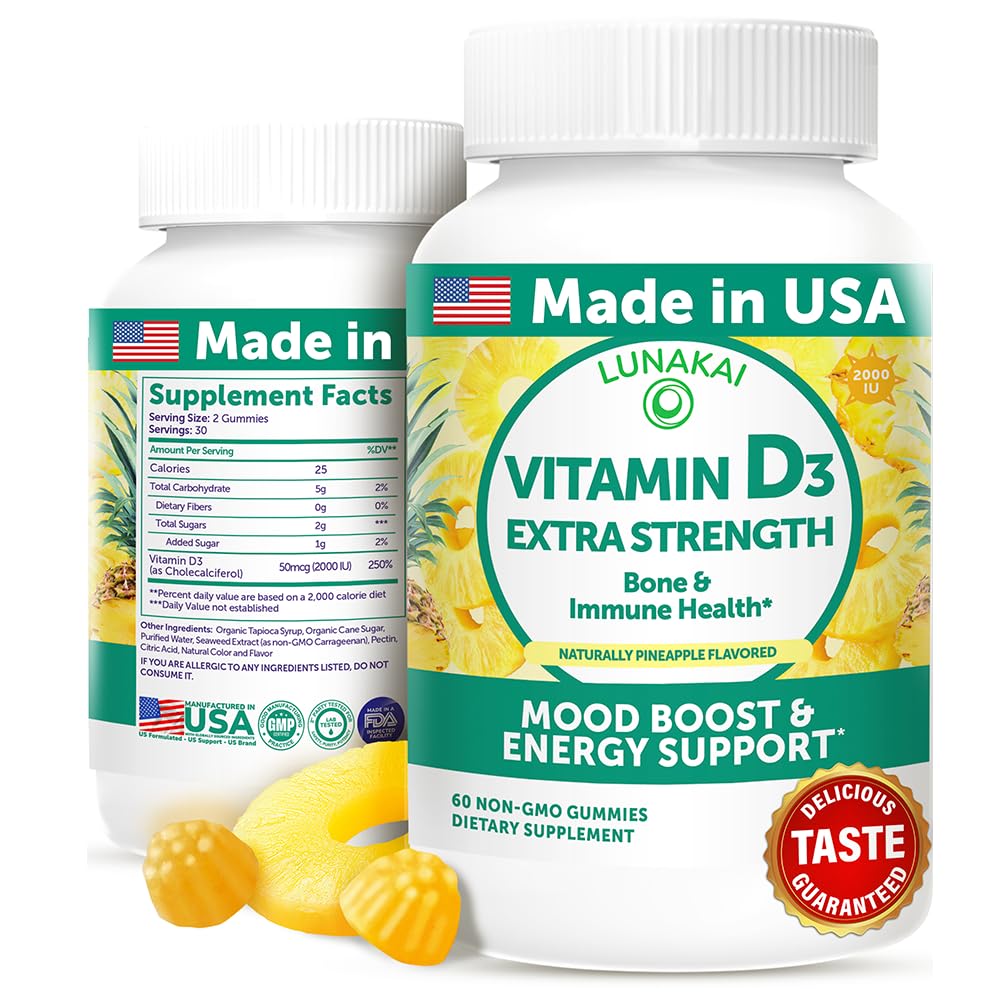 Lunakai Vitamin D3 Gummies bottle for daily wellness with 2000 IU