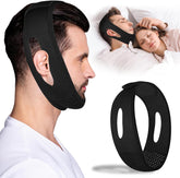 LUNIA chin strap sleeping black closeup for comfortable nasal breathing during sleep