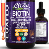 LuxFlo by Clean Nutra bottle being poured to show everyday use for hair and skin support