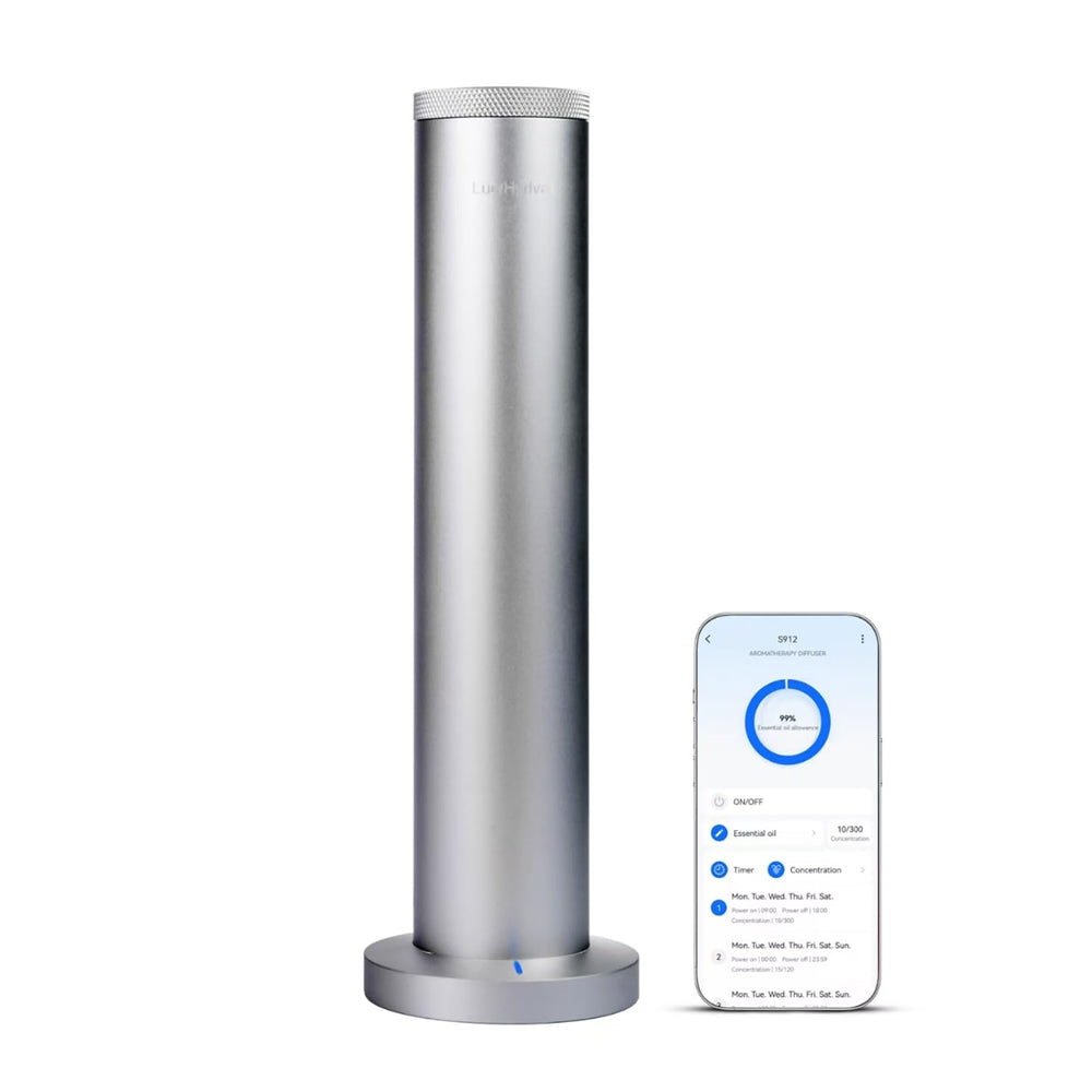 LuxHydvat Wireless Diffuser top view shows sleek all-metal body for modern, durable spaces.