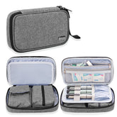 LUXJA bolsa diabeticos glucometro, exterior gris, ideal para viaje y transporte seguro.