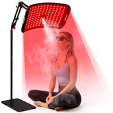 LuxReyan red light therapy panel on adjustable stand for facial and body care.