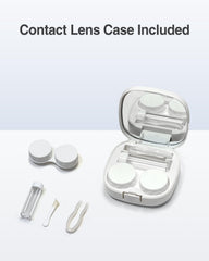 Luxtude contact lens kit contents include bottle, tweezers, and wipe cloth.