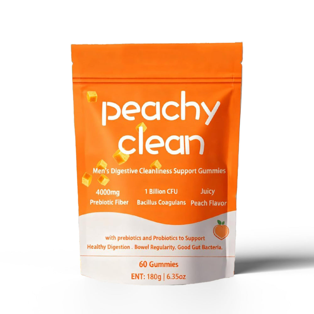 Lwefao Peachy Clean bottle close-up highlighting gut-friendly prebiotic fiber support.