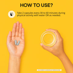 Hands holding LyteLine capsules indicate portable hydration during activity.
