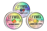 LyvWel 125mg energy pouch sampler flatlay for on-the-go focus