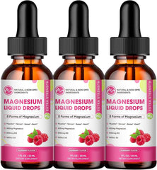 M inch Magnesium Liquid Drops bottle with raspberry flavor for daily support.