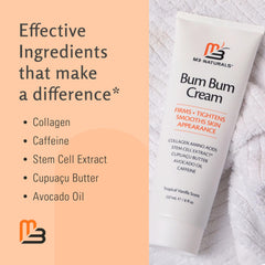 M3 Naturals Bum Bum Cream on belly, hips, and thighs for tone