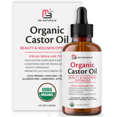 M3 Naturals castor oil bottle 4oz for skin and hair hydration.