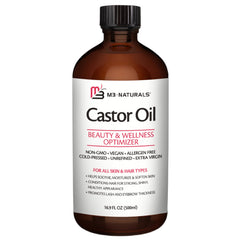 M3 Naturals castor oil bottle glass 16oz for hair and skin care.