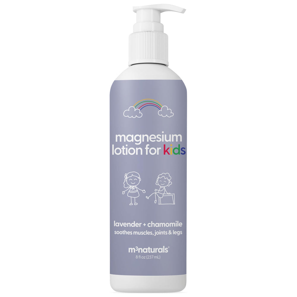 M3 Naturals Lavender Magnesium Lotion for Kids bottle supports calm, restful nights.