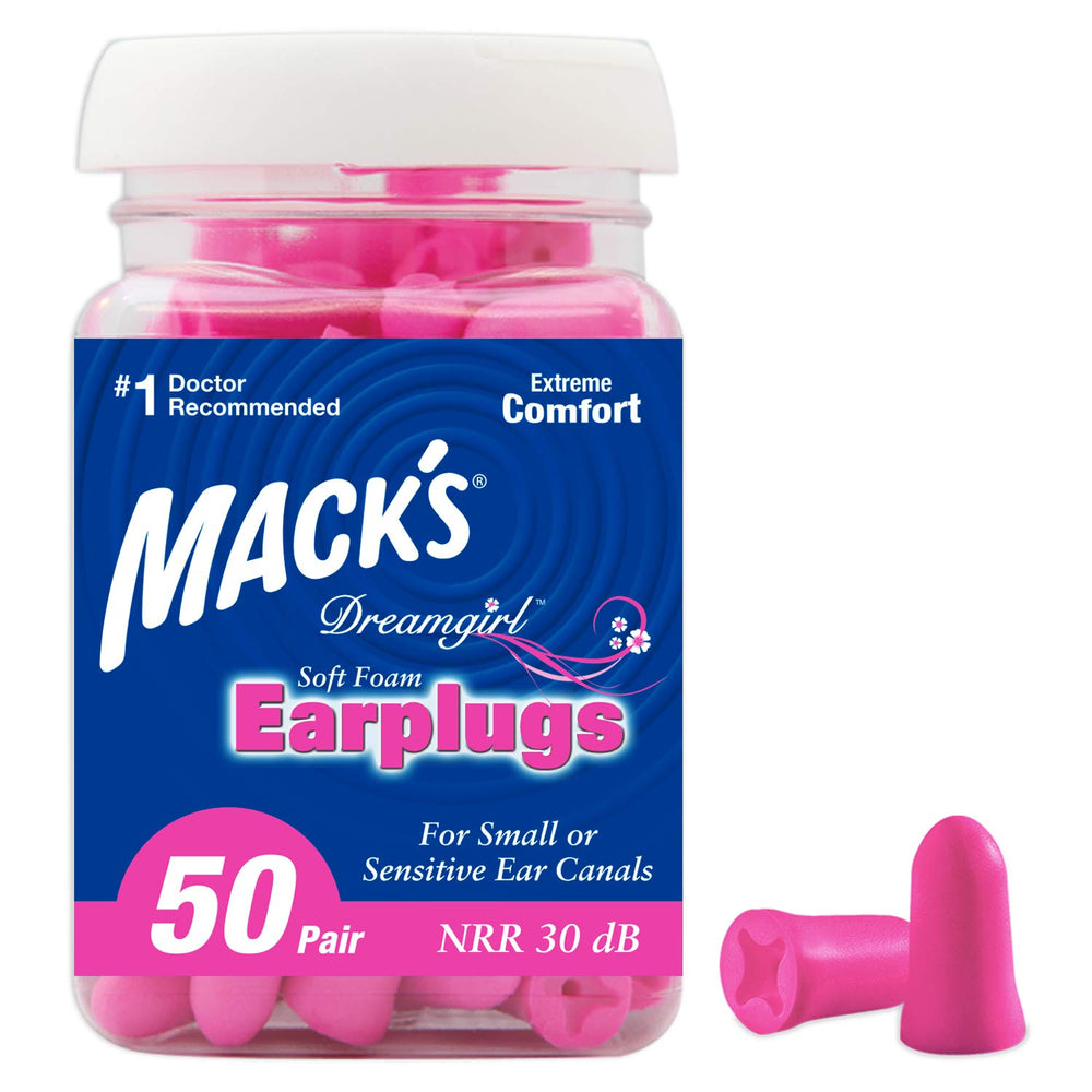 Mack's Dreamgirl pink small earplugs offer comfortable sleep.