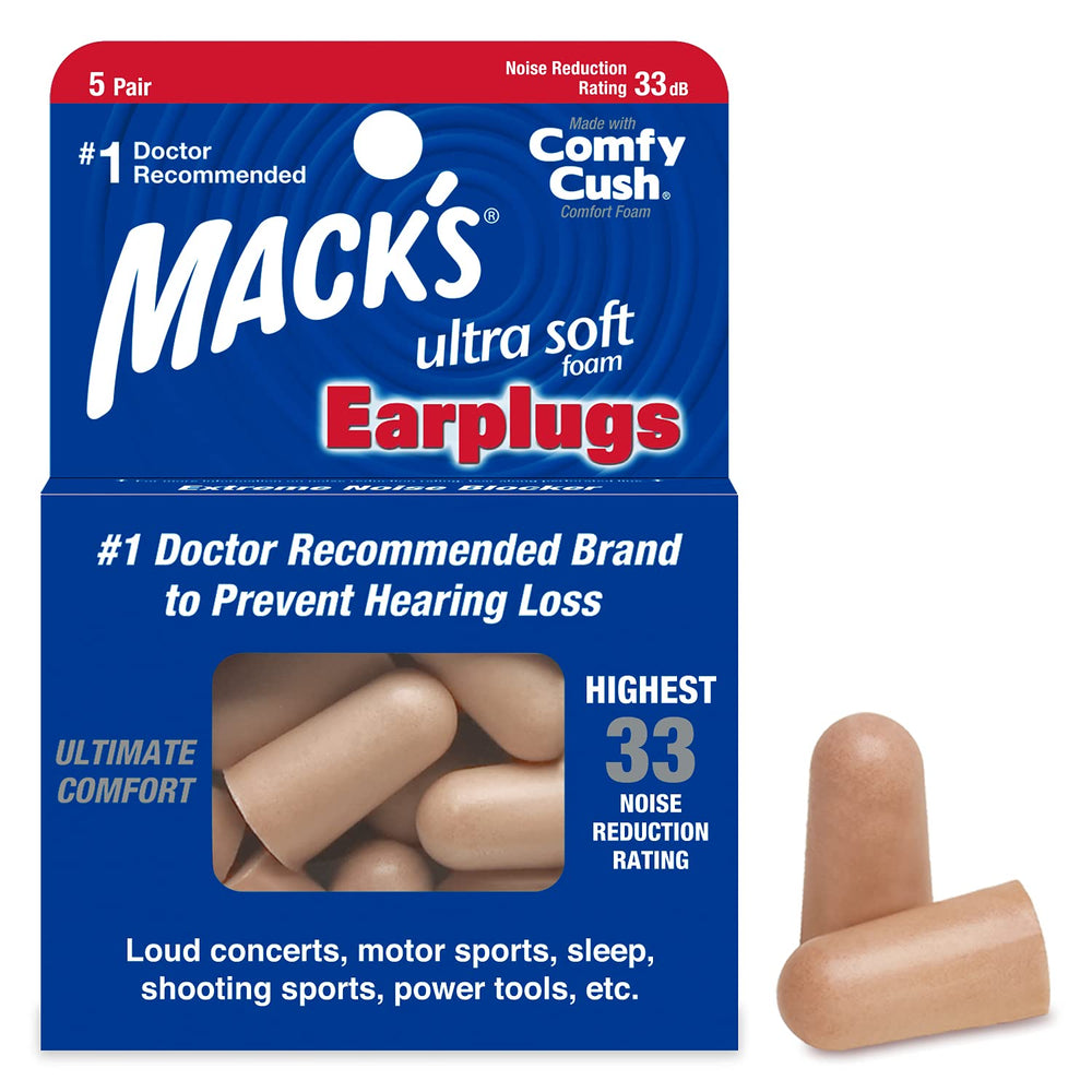 Mack's Ultra Soft Foam Earplugs packaging for convenient daily protection.