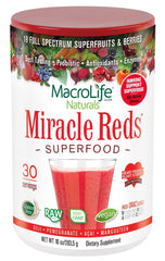 MacroLife Naturals Miracle Reds powder container for daily antioxidant support.