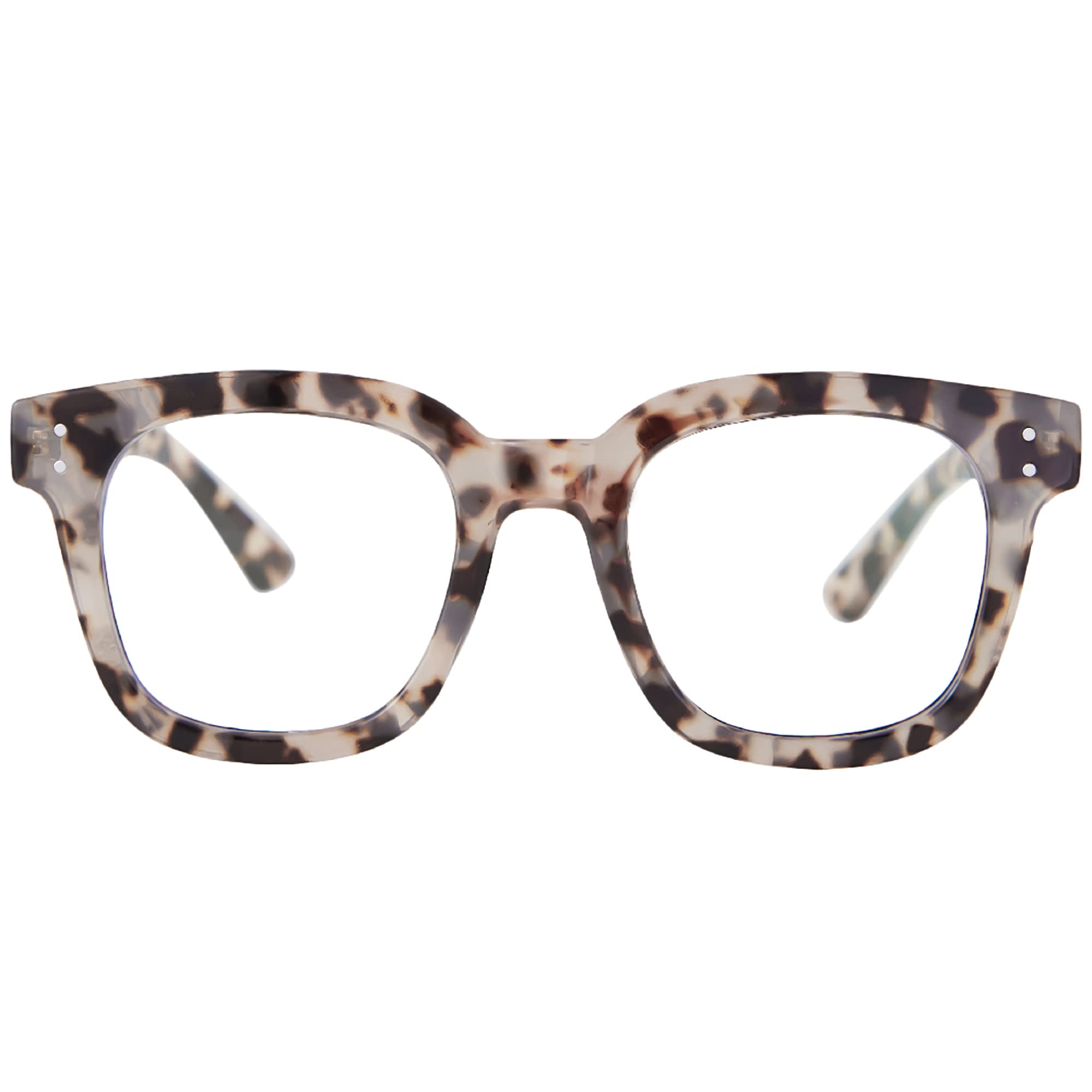 Madison Avenue blue light glasses worn on face with oversized frame for eye strain relief
