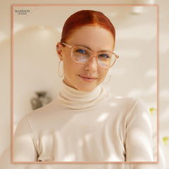 Close-up of Madison Avenue Square anti-glare lenses reducing screen glare