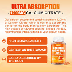 Maennyliy Calcium 1200mg ingredients chart highlights D3, K2, magnesium, zinc.
