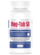 MAG-TAB SR bottle front shows sustained release for steady magnesium support.