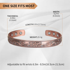 MagEnergy vintage flower pattern on copper bracelet with smooth edges for safety.