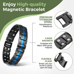 MagEnergy adjustable 9-inch bracelet with sizing tool for a precise fit.