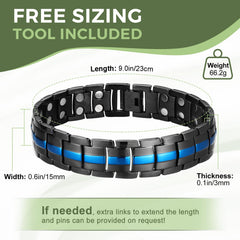 MagEnergy titanium steel bracelet, waterproof and hypoallergenic for all-day wear.