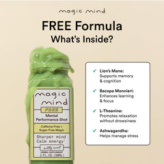 Magic Mind bottle label closeup highlights key ingredients for clarity.