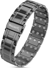MagnetRX 3X Strength bracelet in gunmetal close-up showing dense magnet layout for daily comfort