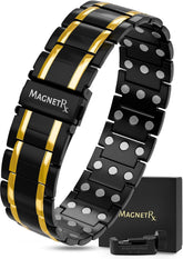 MagnetRX 3X Strength Titanium Magnetic Bracelet front view showing adjustable, secure wear
