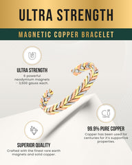 MagnetRX woven copper magnetic bracelet six magnets provide a strong field across the wrist.
