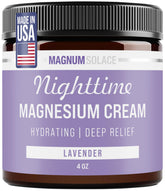 Magnum Solace Magnesium Lotion nighttime bottle promotes a relaxing pre-bed routine.