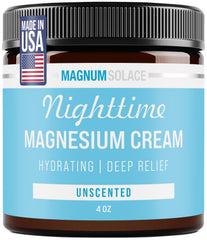 Magnum Solace Nighttime Magnesium Cream bottle for easy nightly application before bed