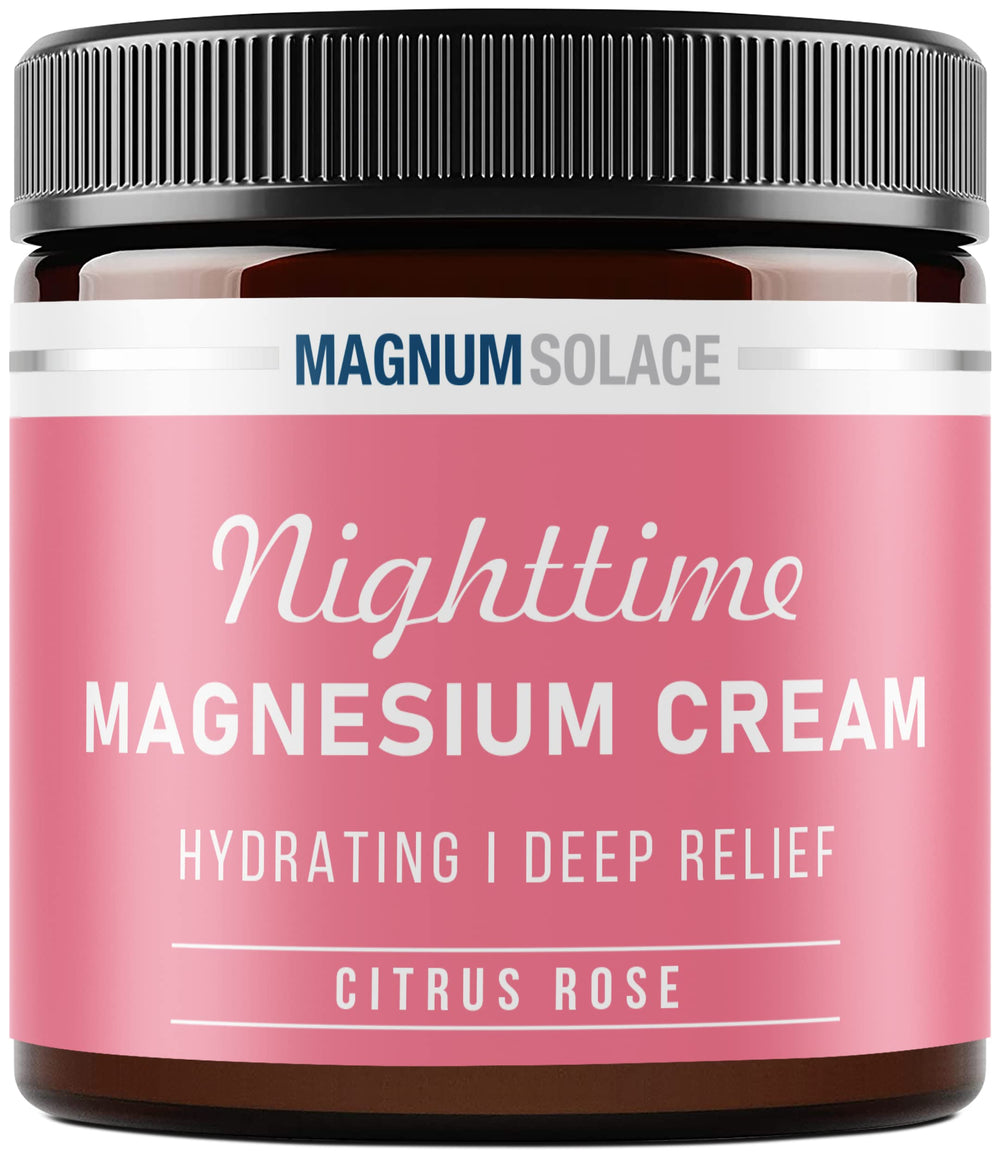 Magnum Solace Nighttime Magnesium Cream bottle for a nightly leg routine.