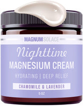 Magnum Solace Nighttime Magnesium Cream jar ready for relaxing bedtime application.