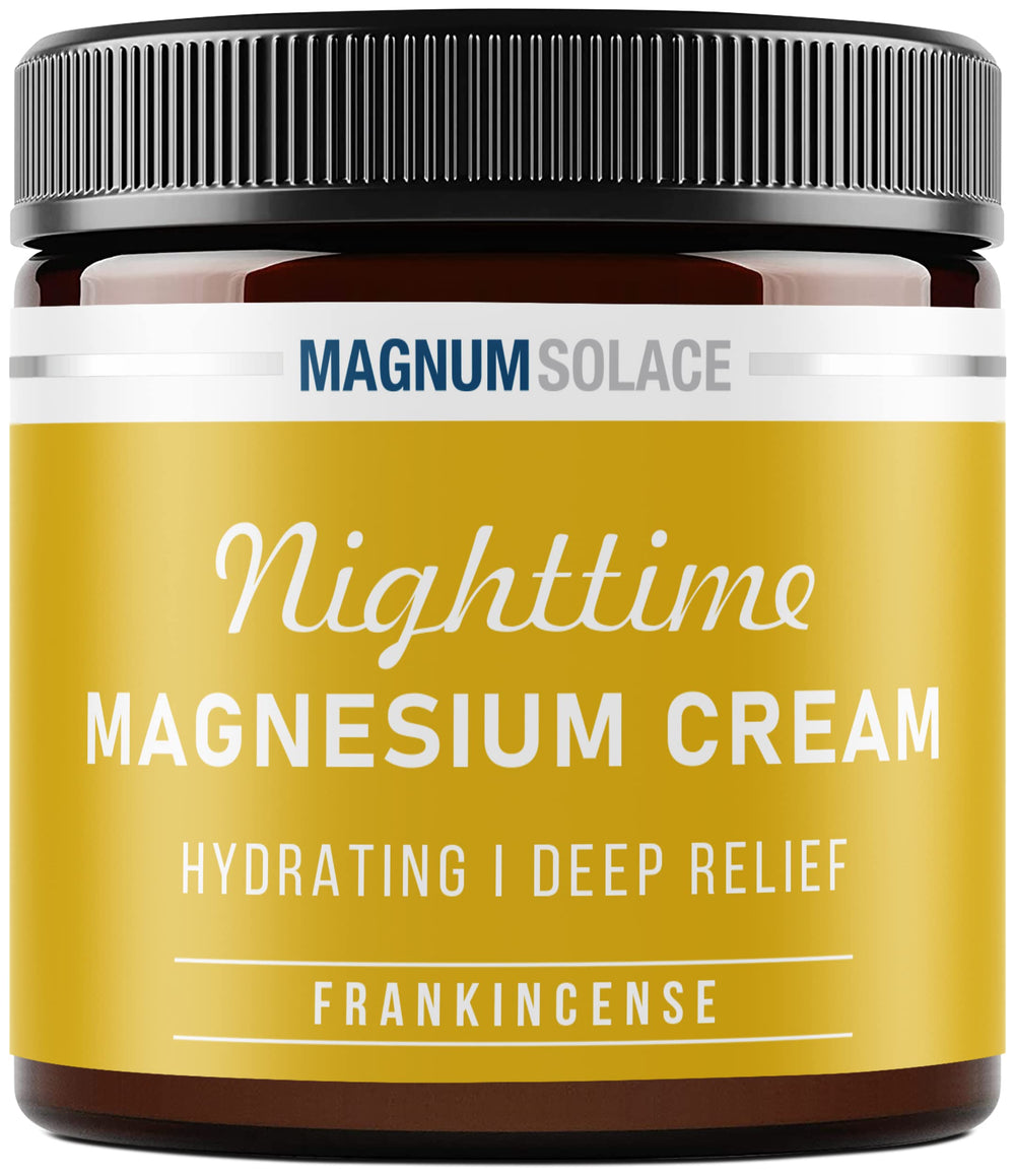 Magnum Solace Nighttime Magnesium Cream tube close-up for soothing skin before bed