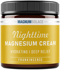 Magnum Solace Nighttime Magnesium Cream tube close-up for soothing skin before bed