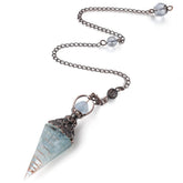 Maibaota aquamarine pendulum closeup highlighting natural crystals for intuitive divination