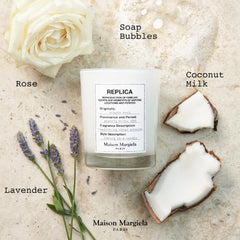 Maison Margiela Replica Bubble Bath candle molten wax pool creating cozy atmosphere.
