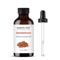 Majestic Pure Sandalwood: botella de vidrio ámbar con gotero para dosificar con precisión.