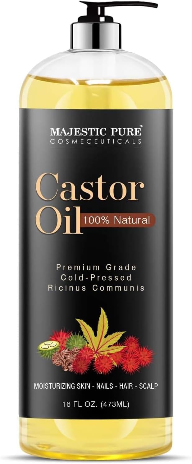 Majestic Pure Castor Oil bottle front for pure conditioning