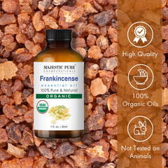 Majestic Pure Frankincense oil in amber bottle ready for diffuser use and diffusion.