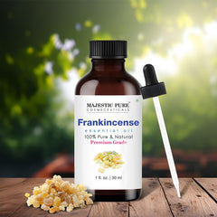 Majestic Pure frankincense oil dropper cap enabling precise, waste-free dispensing.