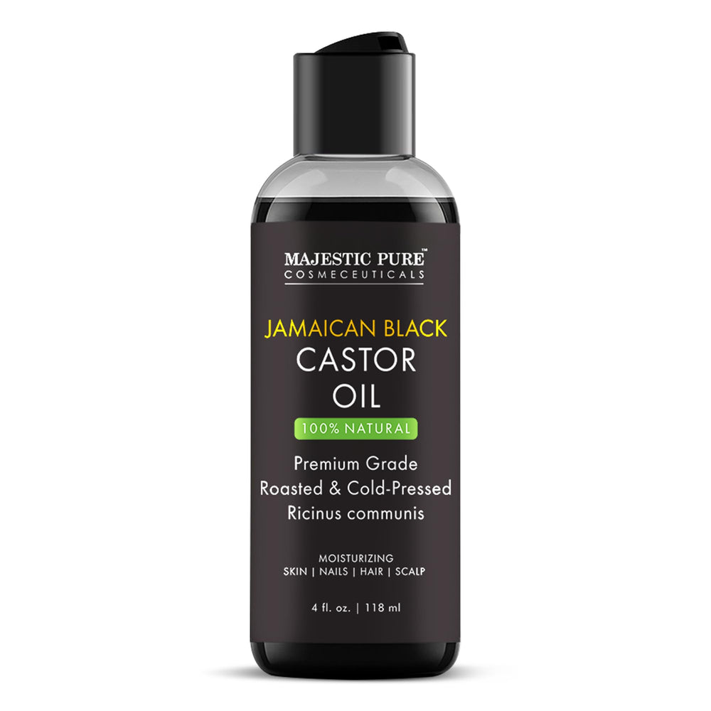 Majestic Pure Jamaican Black Castor Oil bottle for versatile hair care.