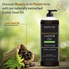 Close-up of Majestic Pure label highlighting cold-pressed formula.