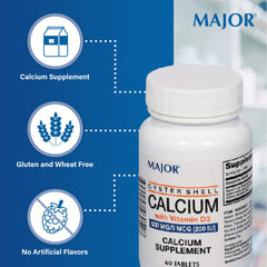 MAJOR oyster-shell-calcium-d3 serving portion shows the 1-tablet daily dose.